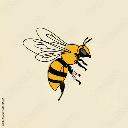 Cartoon Honeybee with Black Stripes and Detailed Wing Veins, Front View