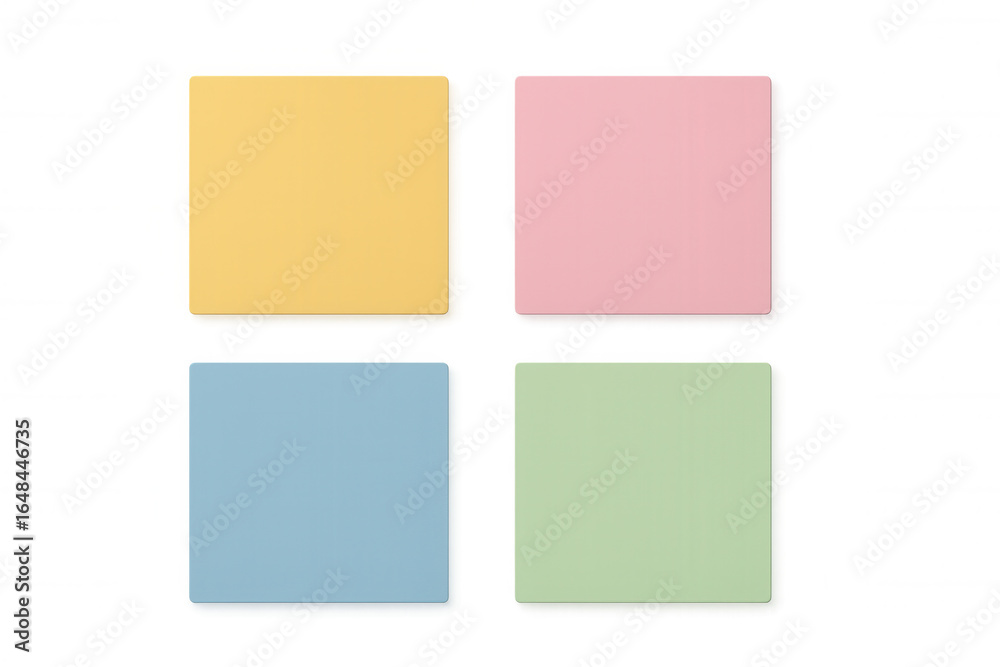 Fototapeta premium Four colorful sticky notes isolated on a transparent background, ready for customization and integration into various projects
