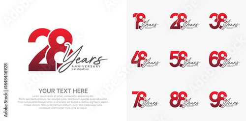 Anniversary logo set vector design, red and black color for celebration event