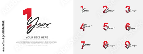 Anniversary logo set vector design, red and black color for celebration event