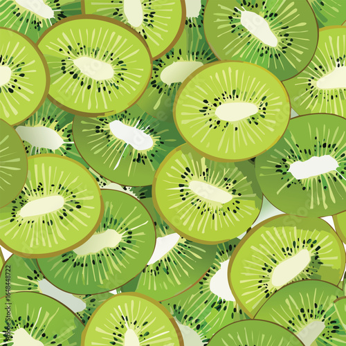 Close-up of a vibrant and fresh kiwi fruit slices arranged in a pattern.