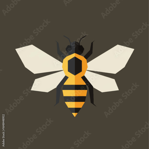 Geometric Honeybee Illustration with Angular Wings and Striped Abdomen