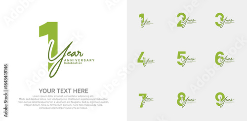 Anniversary logo set vector design, green color for celebration event