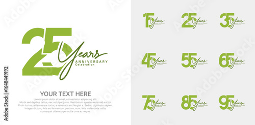 Anniversary logo set vector design, green color for celebration event