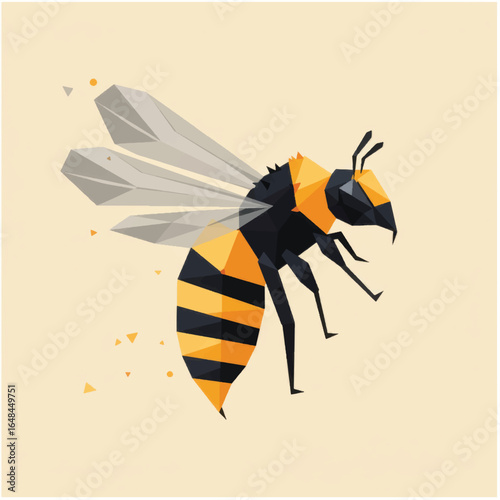 Geometric Honeybee Illustration with Angular Wings and Striped Abdomen