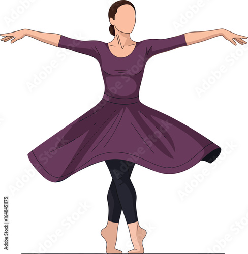 Graceful Dancer in a Flowing Purple Dress Performing a Ballet Pose.