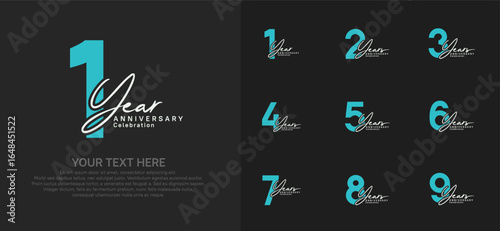 Anniversary logo set vector design, blue and white color for celebration event