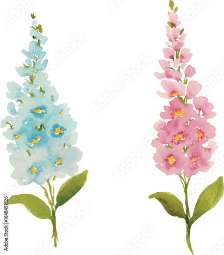 blue and purple delphinium watercolor flower