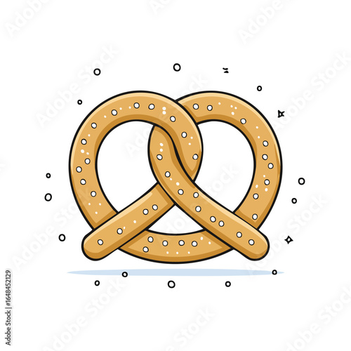 A detailed illustration of a delicious, golden-brown pretzel with salt, ready to eat.
