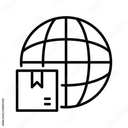A blackline illustration shows a globe next to a shipping box the box has two short horizontal lines on it