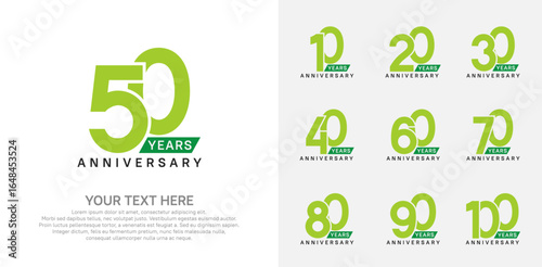Anniversary logo set vector design, green color for celebration event