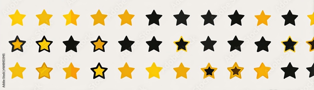 Rating stars, yellow and black, on white background Rating stars, yellow and black, on white background