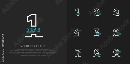 Anniversary logo set vector design, white and blue color for celebration event