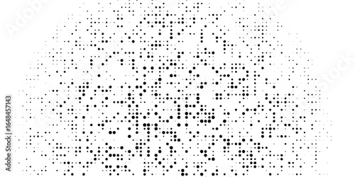 Background with irregular, chaotic dots, points, circle. Random halftone. Pointillism style. Black and white colour. Vector illustration