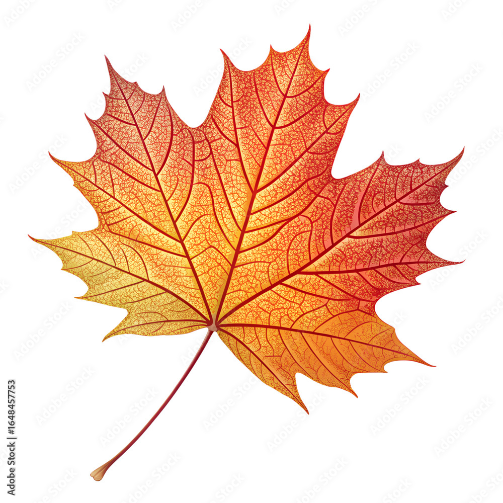 Autumn maple leaf in vibrant colors on transparent background Autumn maple leaf in vibrant colors on transparent background