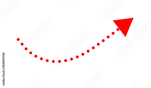 Red curved dashed arrow, Hand drawn arrow marker. Down curved dash Arrow pointer highlighter doodle drawing marker. Red arrow sign isolated on transparent png	