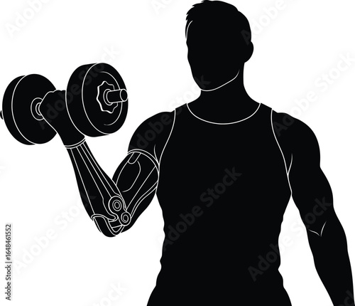 A silhouette of a man lifting a dumbbell during a fitness workout, vector illustration of a silhouette of a bodybuilder exercising