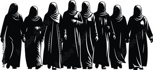 Silhouette of a group of muslim women wearing hijabs