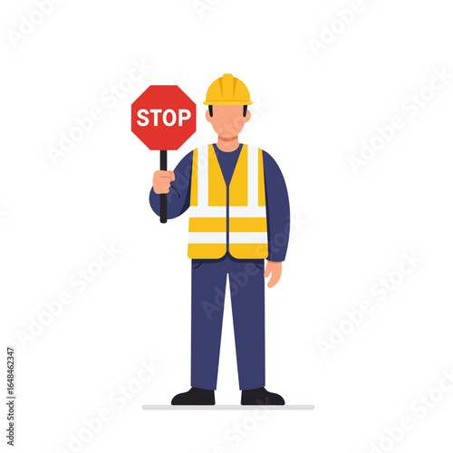 Construction Worker Holding Stop Sign