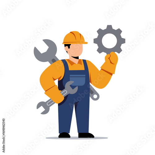 Mechanic Holding Wrench and Gear