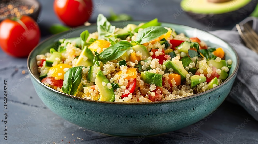 Avocado Quinoa Salad: A Nutrient - Rich Blend of Creamy Avocado and Wholesome Quinoa in a Fresh and Flavorful Salad Bowl Avocado Quinoa Salad: A Nutrient - Rich Blend of Creamy Avocado and Wholesome Quinoa in a Fresh and Flavorful Salad Bowl