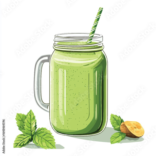 a green smoothie in a glass jar