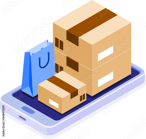 Isometric Mobile Shopping and E-Commerce Icons Vector