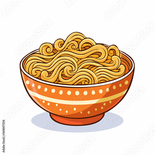 Cartoon Illustration of Noodle Bowl with Egg and Vegetables