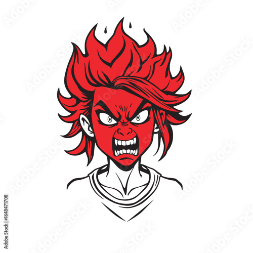 Angry girl with fire hair vector design concept illustration.