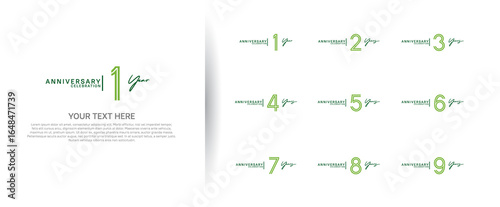 logo anniversary set. green and black color on white background for special event