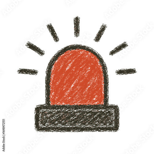 Alert red siren light illustration in crayon style  