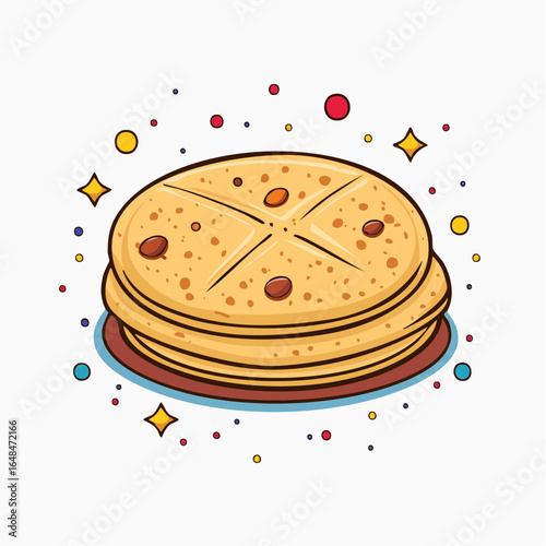 Cartoon Illustration of Stack of Flatbreads