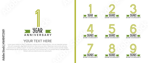 logo anniversary set. green color with green ribbon on white background for special event