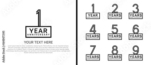 logo anniversary set. black color with square on white background for special event