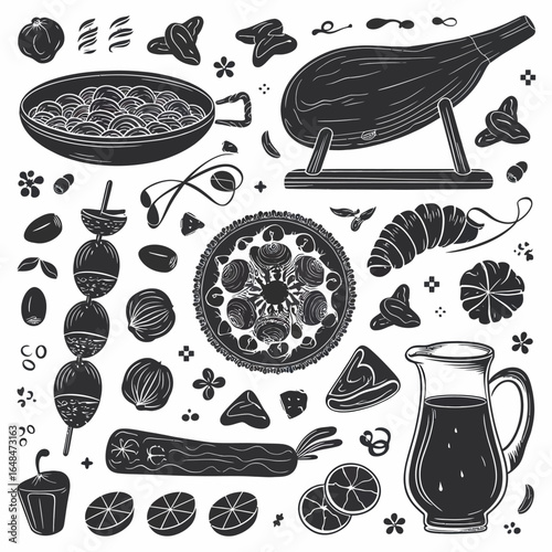 Spanish Tapas Icon Set Food Vector.