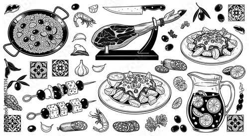 Spanish Tapas Set Engraved Food.