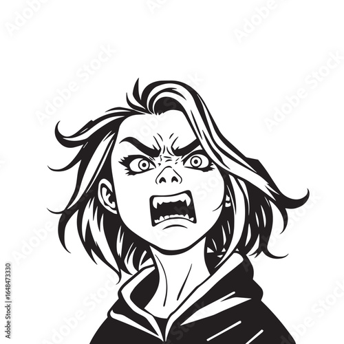 Angry girl with fire hair vector design concept illustration.