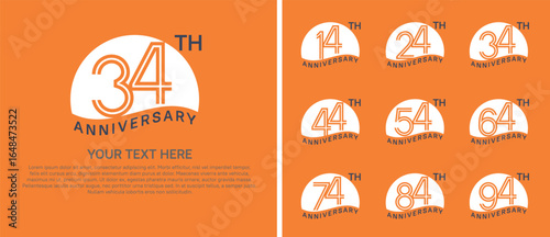 logo anniversary set. white color with half circle on orange background for special event