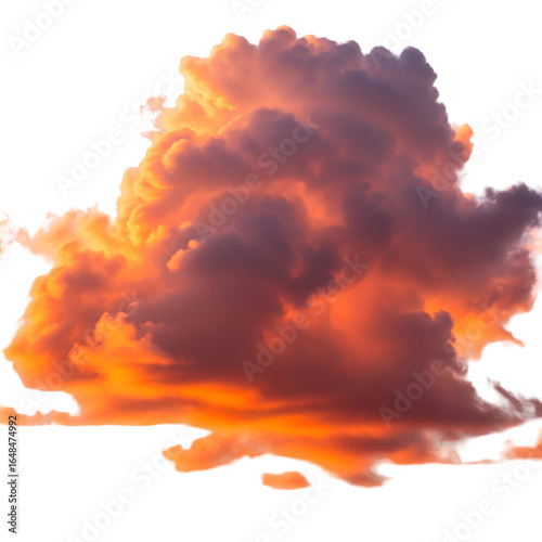 Fluffy Orange Cloud on Black Sky Isolated Dramatic Sunset Light