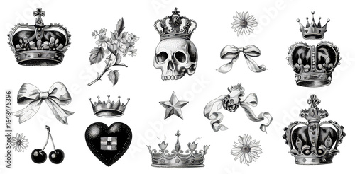 Wallpaper Mural halftone photocopy collage of skull bow heart Torontodigital.ca