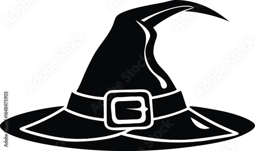 Mysterious black witch hat with buckle, perfect for Halloween celebrations and magical themes, adding enchantment to any design.