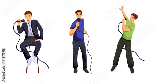 Illustration of Man Singing with Microphone