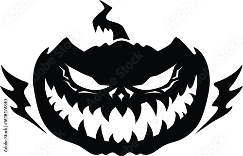 Fearsome jack-o'-lantern with menacing grin and glowing eyes evokes spooky Halloween spirit and chilling autumn nights