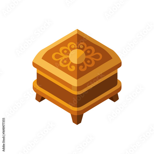Elegant ornate wooden treasure chest with intricate golden floral design for luxury storage and valuable possessions