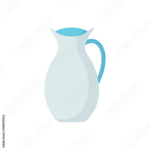 Elegant white pitcher with blue handle holds refreshing clear liquid, perfect for modern kitchens