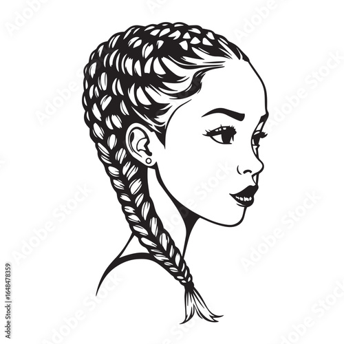 Girl with braided hairstyle vector design concept illustration.