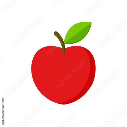 Vibrant red apple with green leaf and stem, perfect for healthy eating and education concepts.