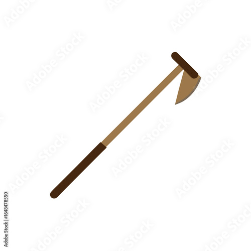 Simple, clean illustration of a hoe tool with a wooden handle for gardening or farming concepts