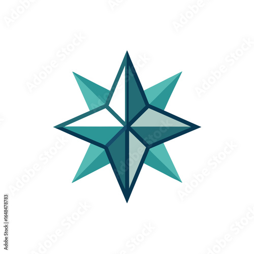 Modern eight-pointed star compass rose icon symbolizing direction and navigation in vibrant teal shades