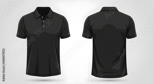 Professional Black Polo Shirt Mockup Template for Apparel Design Presentation - Featuring Front and Back Views for Your Customization Projects